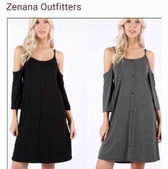 🐢Zenana Premium Black Cold Shoulder Dress Size Medium - New - Picture 1 of 6
